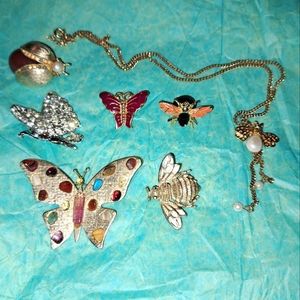 Brooch necklace Vintage & Modern insects bees butterflies